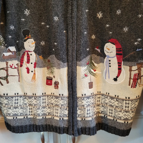 Croft & Barrow Christmas Snowmen Zip Up Cardigan - Picture 2 of 8